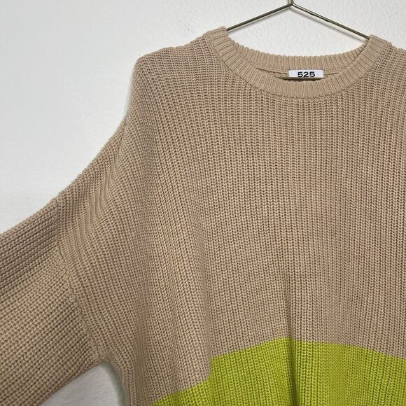 Anthropologie 525 America Sweater XL Chartreuse Colorblock Boxy Knit Pullover - Picture 3 of 9